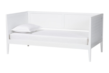 Baxton Studio Lara Twin Daybed - Modern Wood Bed Frame with Wraparound Laser-Cut Decorative Headboard Overlay, White